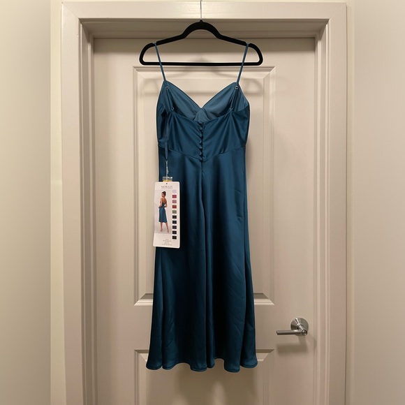 Morilee Style 21721 Midi Silky Satin Bridesmaid Dress - Size 6 - Teal - Picture 6 of 16